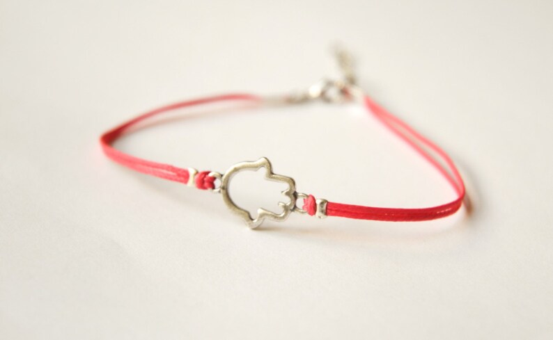 Hamsa anklet pink cord ankle bracelet Hand if Fatima charm silver Hamsa charm birthday gift for wife evil eye protection inimalist jewelry
