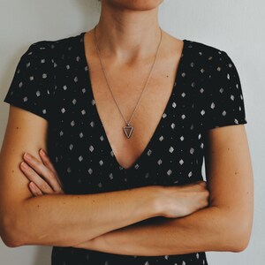 Inverted Triangle Necklace for Women Silver Plated Pendant, Stainless Steel Chain image 4