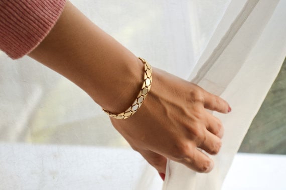 Gold Bracelet Bold Geometric Flat Gold 