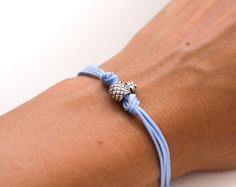 Pineapple bracelet, blue cord bracelet with a silver pineapple charm, fruit bracelet, summer jewelry, gift for her, minimalist, friendship