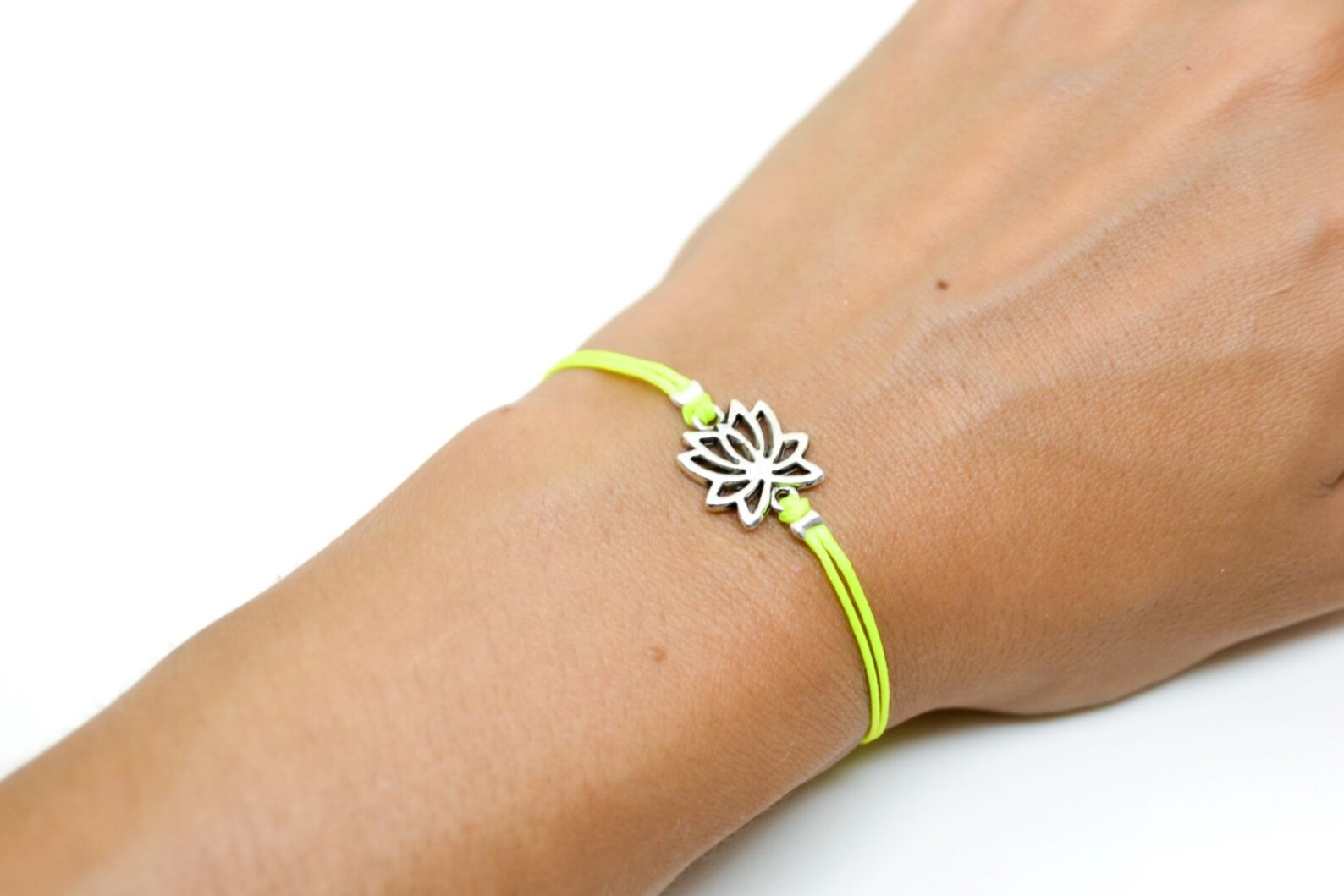 Lotus Bracelet Cord Bracelet With Silver Lotus Charm Etsy