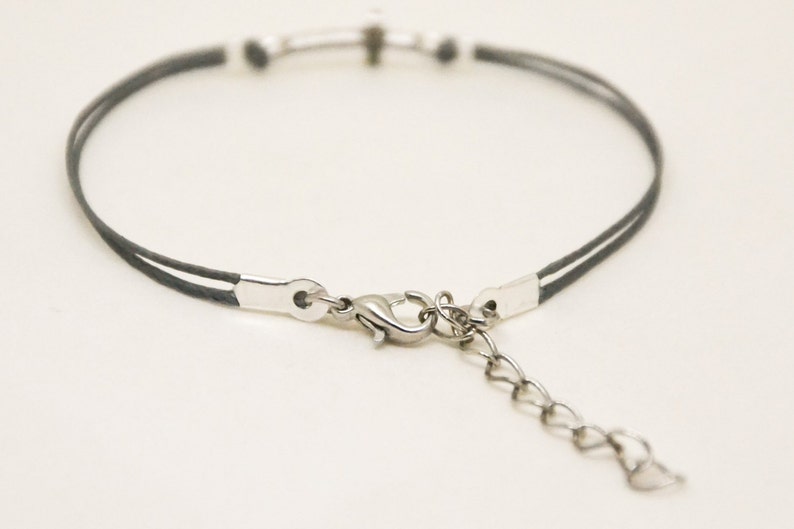 silver cross charm bracelet adjustable gray cord handmade