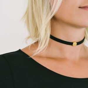 Birthday gift, Choker necklace with a gold round bead, Gold charm choker necklace, Faux leather necklace for women, 90s choker necklace image 2