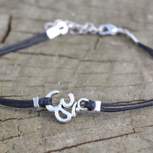 Om anklet, dainty black cord anklet with silver Om charm, ankle bracelet, gift for her, minimalist jewelry, beach, yoga, hindu, summer image 2