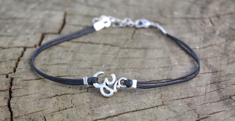 Om anklet, dainty black cord anklet with silver Om charm, ankle bracelet, gift for her, minimalist jewelry, beach, yoga, hindu, summer image 2