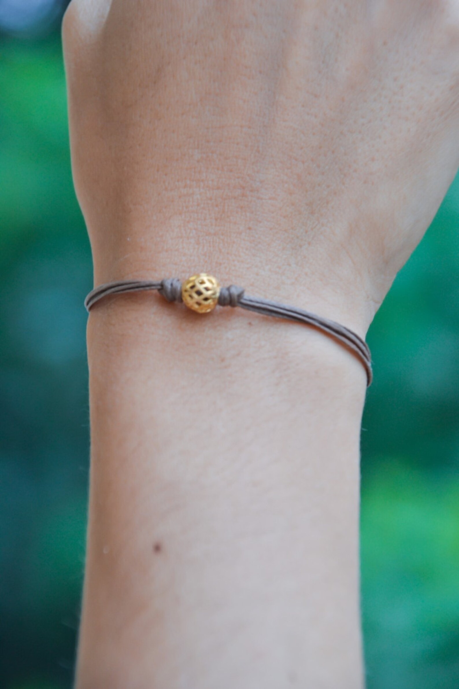 Womens Bracelet Brown Cord Bracelet Gold Ball Bead Gift for Etsy
