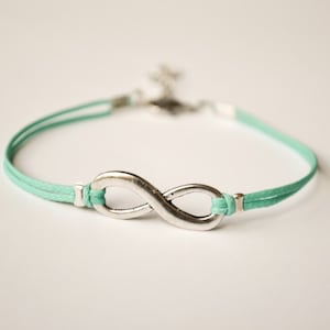 Infinity bracelet, turquoise string bracelet with silver endless charm, custom yoga bracelet, gift for her, minimalist jewelry, friendship image 1