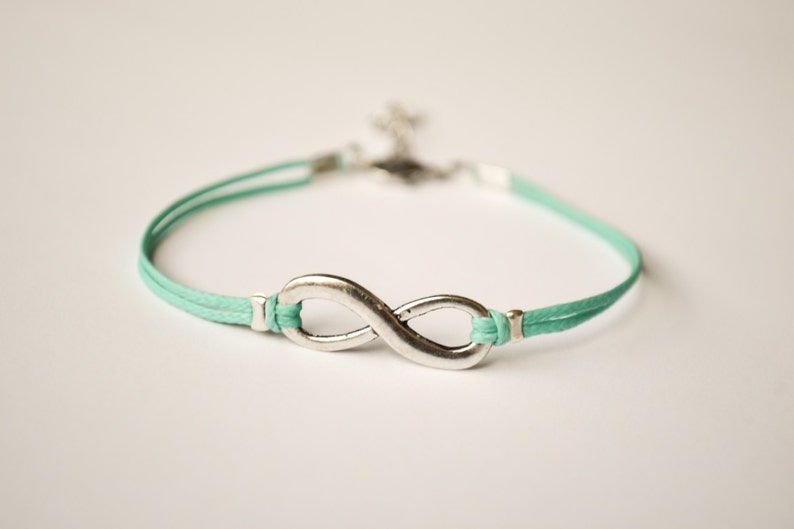 Infinity bracelet, turquoise string bracelet with silver endless charm, custom yoga bracelet, gift for her, minimalist jewelry, friendship image 1