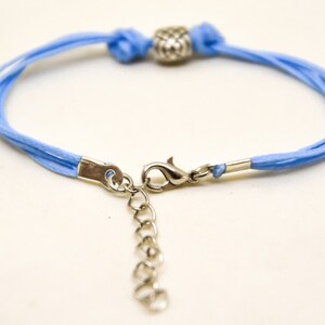 silver pineapple bead charm bracelet adjustable blue cord customizable