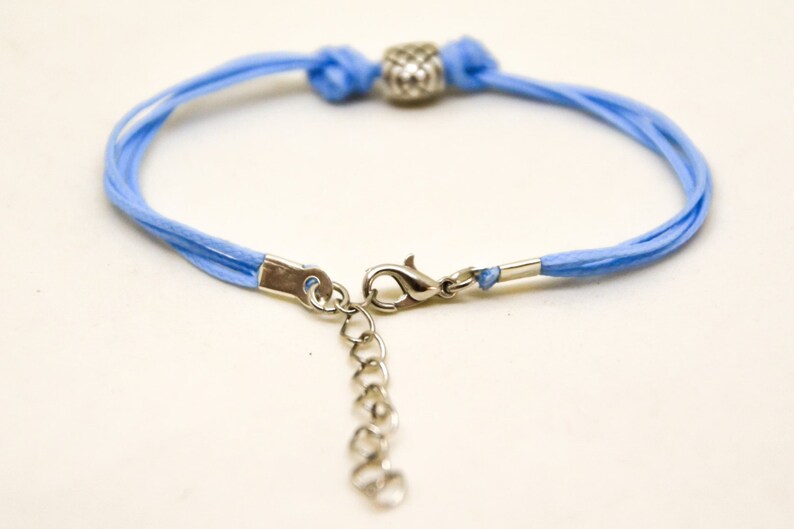 silver pineapple bead charm bracelet adjustable blue cord customizable