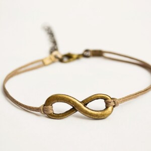 Infinity bracelet, brown cord bracelet with a bronze endless charm, Yoga bracelet, gift for her, minimalist jewelry, friendship bracelet image 2