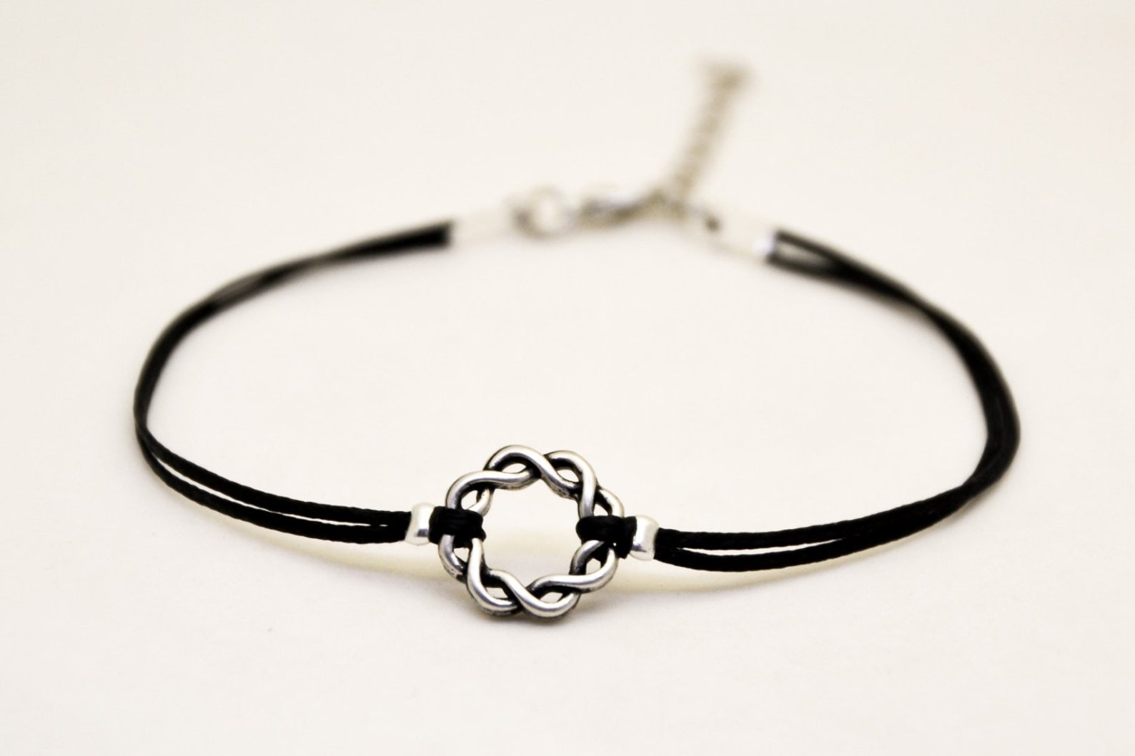 Anklet silver braided Karma anklet black ankle bracelet Etsy