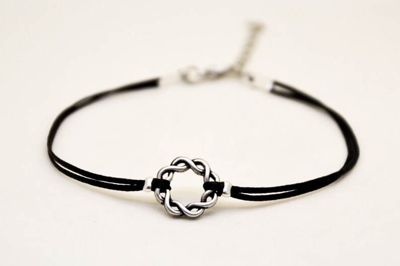 Anklet Silver Braided Karma Anklet Black Ankle Bracelet Etsy