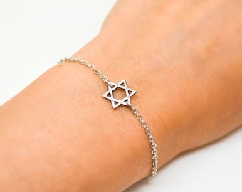 Star of david bracelet, silver bracelet, women stainless steel chain bracelet, minimalist jewelry, jewish bracelet from Israel, gift for her