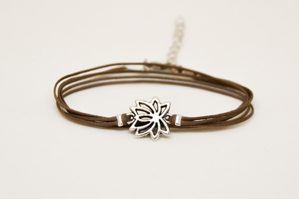 Lotus Bracelet Wrapped Bracelet With Silver Lotus Charm Etsy