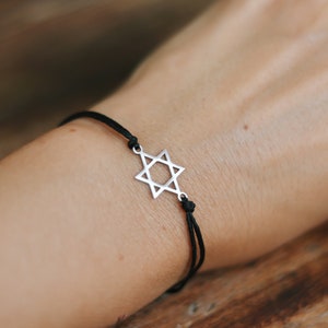 Star of David bracelet for women silver David shield charm waterproof bracelet stainless steel jewish jewelry black string gift for her wife