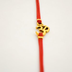 OM bracelet, wrapped bracelet with gold tone Om charm, Hindu symbol, red, gift for her, yoga bracelet, lucky charm, ohm spiritual jewelry image 3