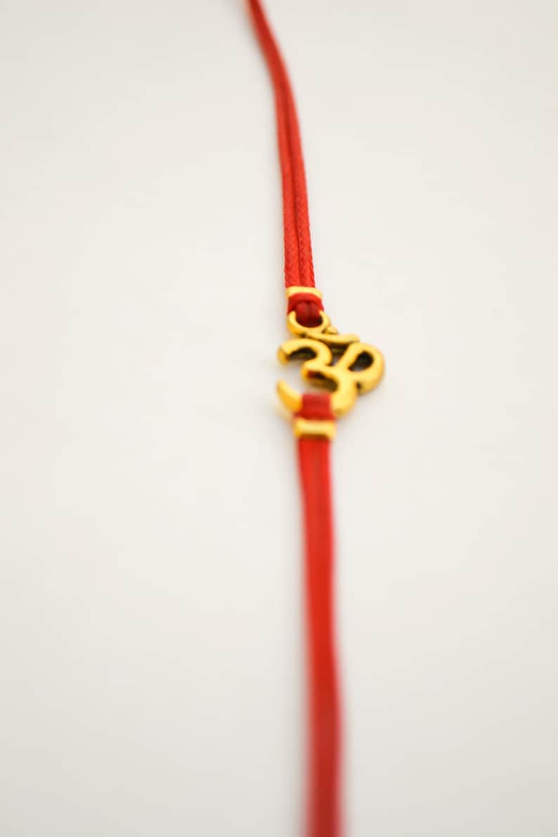 OM bracelet, wrapped bracelet with gold tone Om charm, Hindu symbol, red, gift for her, yoga bracelet, lucky charm, ohm spiritual jewelry image 3