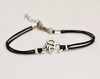 Cadeau fête des mères, bracelet Om, bracelets pour femmes, breloque Ohm en argent, symbole hindou, bijoux spirituels sanskrit, noir, bracelets de yoga mantra