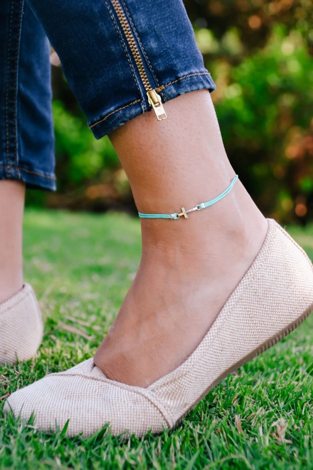 Cross Anklet, Ankle Bracelet With Silver Cross Charm, Christian