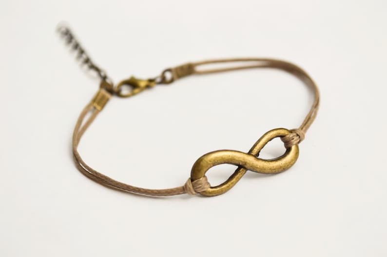 Infinity bracelet, brown cord bracelet with a bronze endless charm, Yoga bracelet, gift for her, minimalist jewelry, friendship bracelet image 1