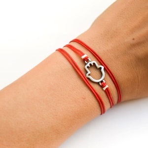 Hamsa bracelet, red wrapped bracelet, silver Hamsa charm, red string, Kabbalah bracelet, judaism, protection, gift for her, jewish jewelry