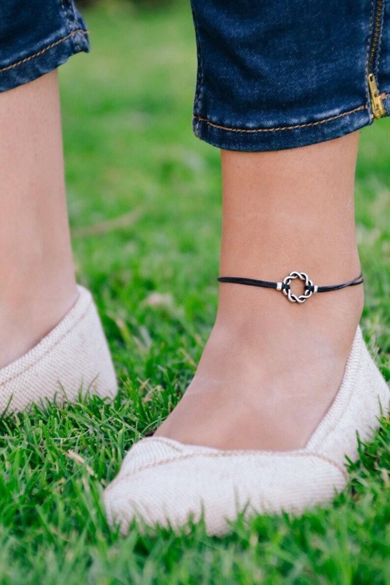 Anklet Silver Braided Karma Anklet Black Ankle Bracelet Etsy