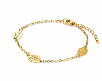 Gold-Plated Leaf Bracelet for Women, Dainty Leaves Charm Chain, Adjustable Minimalist Botanical Jewelry, Nature-Inspired Gift for Her