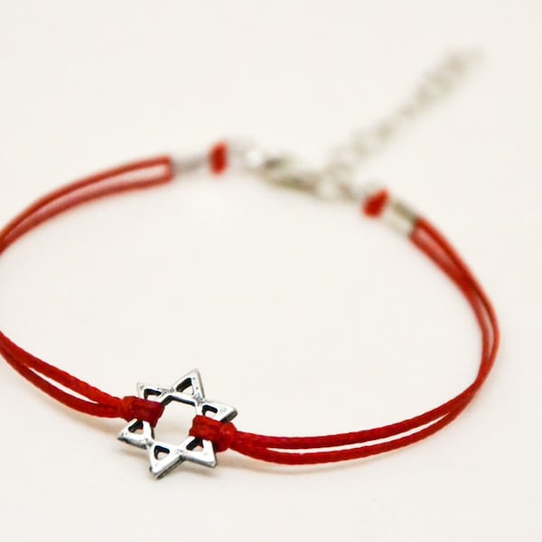 Silver Star of David bracelet, red cord for women, gift of her, Jewish, Hebrew Jewelry from Israel, spiritual jewel, protection lucky charm