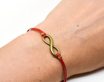 Bracelet infini, bracelet cordon rouge avec un charme sans fin en bronze, bracelet Yoga, cadeau pour elle, bijoux minimalistes, bracelet d'amitié