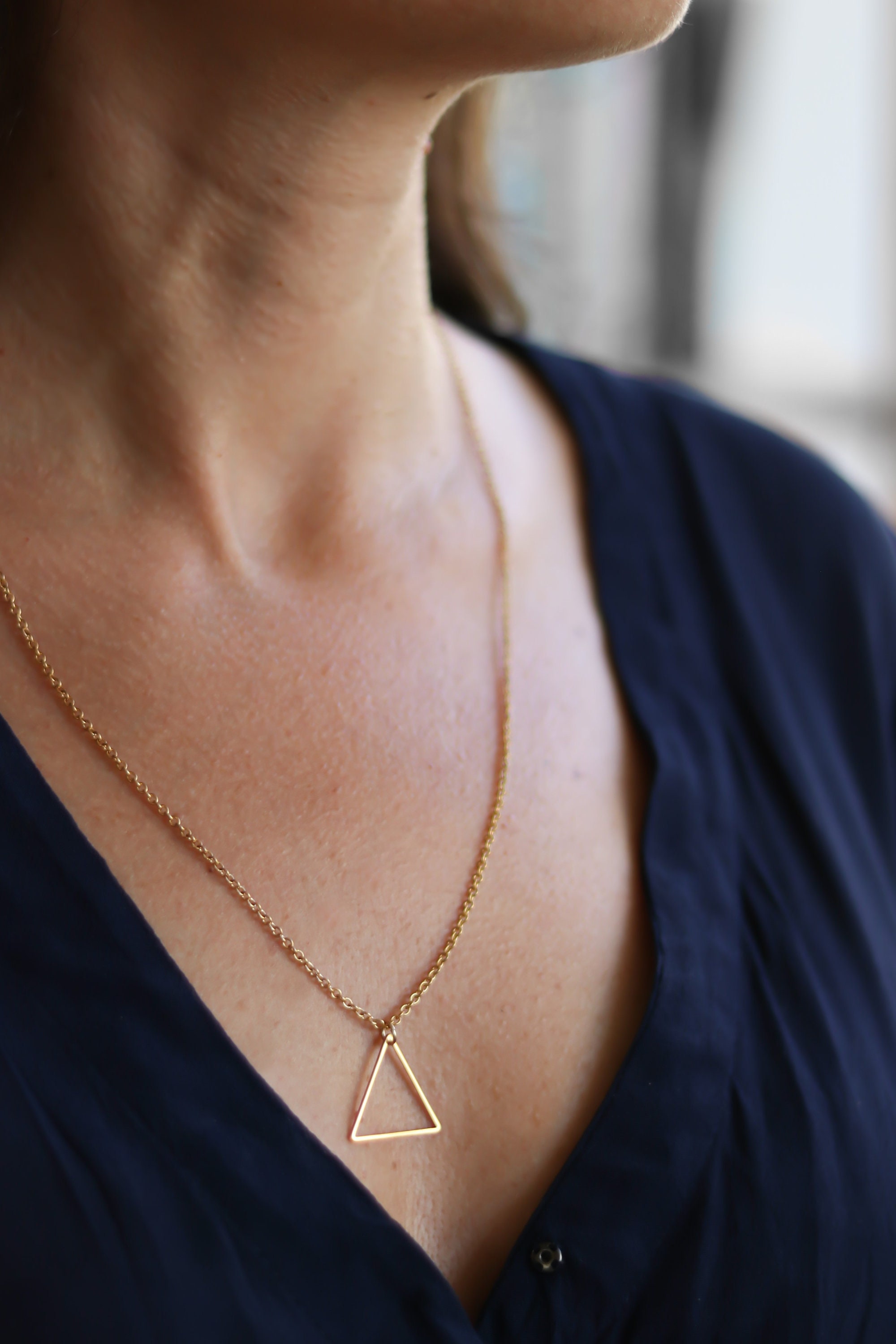 Triangle Necklace, Gold Tone Triangle Pendant Chain Necklace, Stainless ...