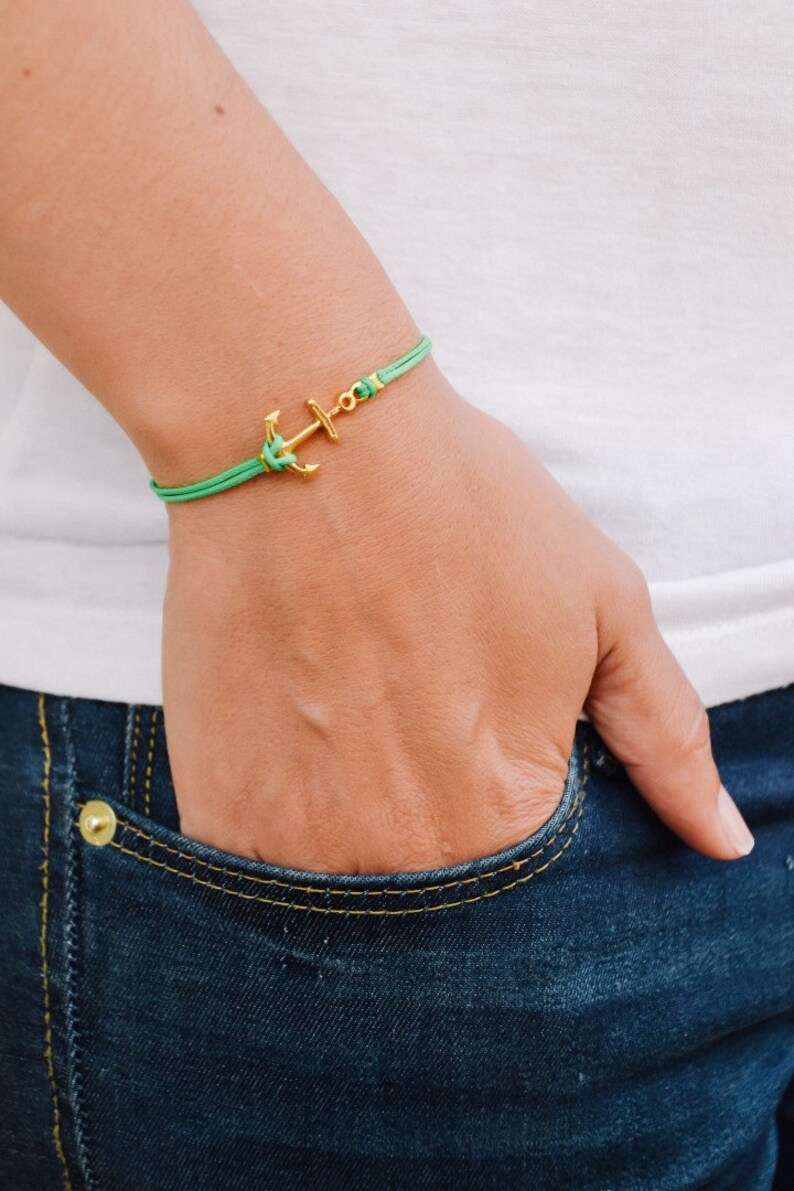 Anchor Bracelet for Women Green Cord Bracelet Gold Plated Etsy