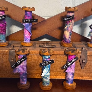 Beautiful One Of A Kind Sari Ribbon Silk Industrial Wooden Bobbins