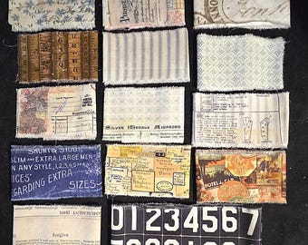 Błyskawiczna WYPRZEDAŻ na zestaw 4 oryginalnych, ręcznie podartych pasków materiału Tim Holtz o szerokości 3 cali