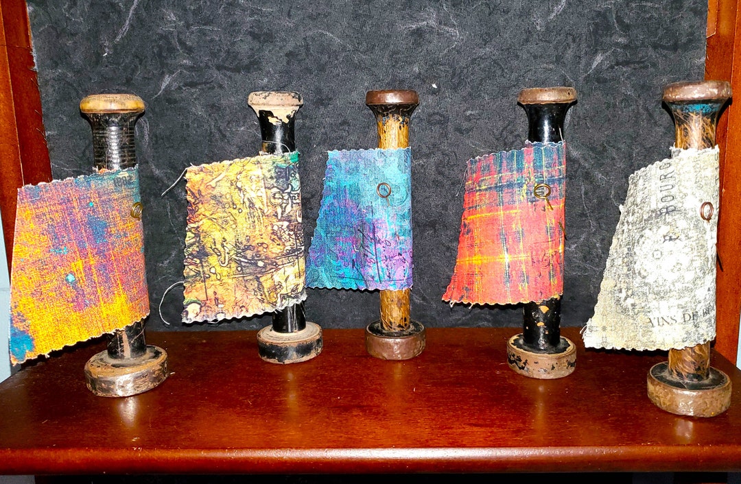 On Sale Tim Holtz Abandoned Fabric Accented Industrial Wood Bobbins Etsy