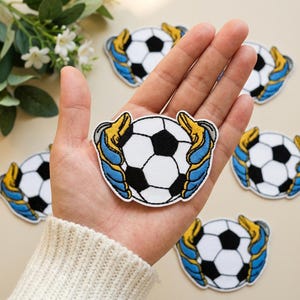 Parche bordado de balón de fútbol de portero, aplique de guantes azules (para planchar)