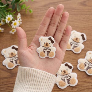 Cute Fluffy Bear Patch, Chenille Towel Embroidered Iron On Applique, Kawaii Teddy Bear Badge for Sweater Beanie Bag Jacket Phone Case DIY