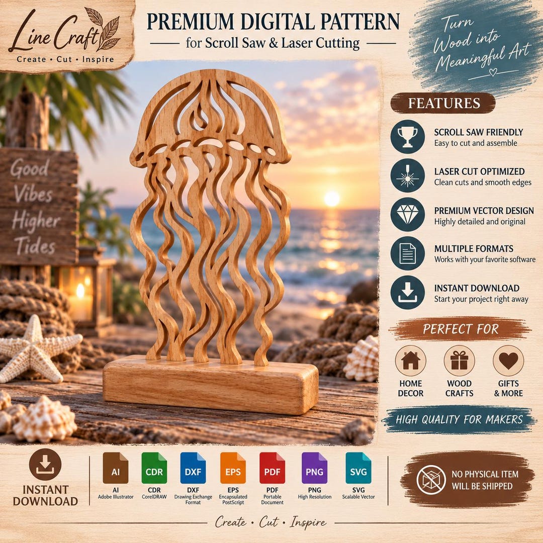 Scrollable Pattern Jellyfish Scroll Saw Pattern | Laser Cut Wood Decor (digital Download ...