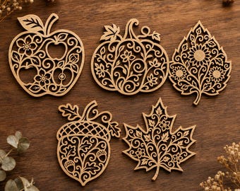 Autumn Fall Laser Cut Files Bundle, Apple Pumpkin Acorn Leaf SVG (Digital Download)