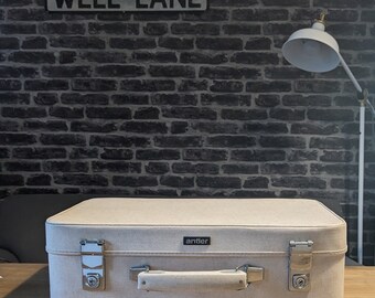 1960s Off White Antler Leatherette small suitcase