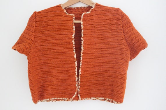 1940s style Rust knitted buttonless short sleeve card… - Gem