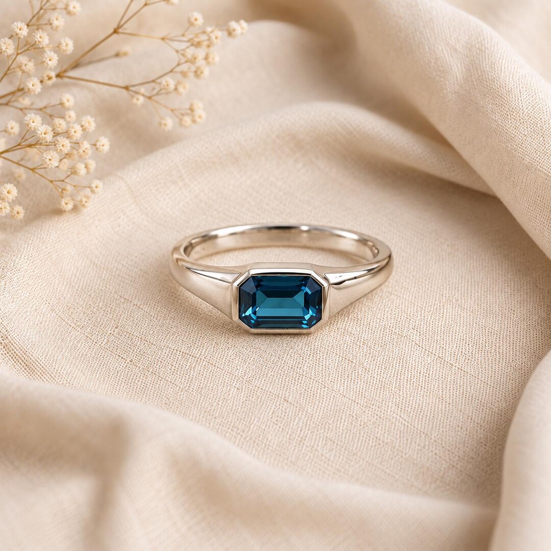 Real Blue Topaz Rings London Blue Topaz Ring, Emerald Cut Gemstone Ring, 925 Sterling Silver ...