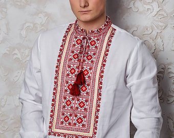 Ukrainsk broderad skjorta. Ukrainska kläder. Herr vyshyvanka. Brodersöm. Etniska herrskjortor. Traditionella kläder.