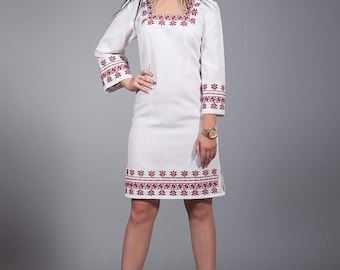 Vyshyvanka Ukraine dress, Ukrainian cross-stitch embroidered Stylish dress. Вышитое платье крестиком, Ukrainian wedding dress red