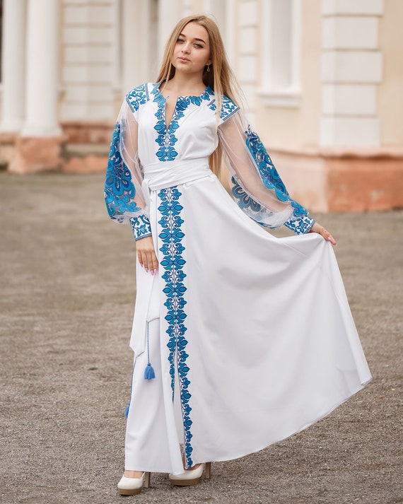 Ukrainian Wedding Dress BLUE Vyshyvanka Stylish Dress Ukrainian Embroidered Dress. Family Look Etnostyle Etsy Canada