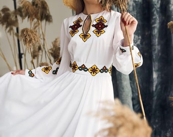 Ukrainian wedding dress, Vyshyvanka Stylish dress, Ukrainian cross-stitch embroidered dress. Вишита сукня хрестиком, Family Look etnostyle