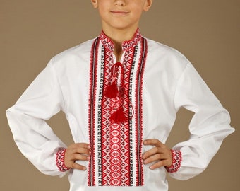 Ukrainian embroidered shirt for boys. Children's Vyshyvanka. Cotton. red embroidery, Vyshyvanka for children, Folk Ukraine clothes