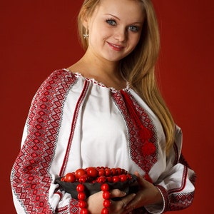 Ukraine embroidery. Women vyshyvanka. Traditional Ukrainian embroidered women's blouse. Ethnic sorochka. Ukrainian national clothes.