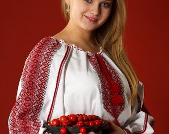 Ukraine embroidery. Women vyshyvanka. Traditional Ukrainian embroidered women's blouse. Ethnic sorochka. Ukrainian national clothes.