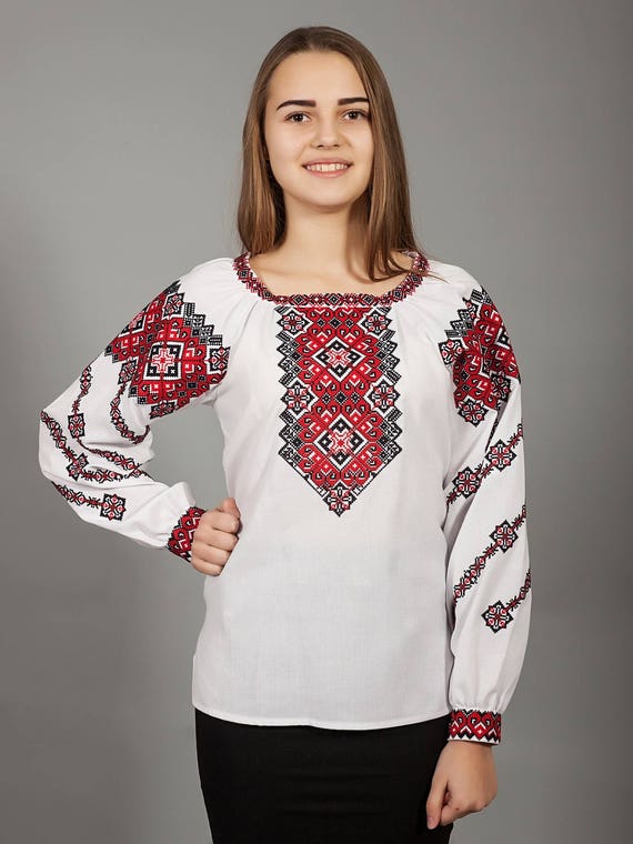 White Vyshyvanka. Traditional Ukrainian Embroidered Women's Blouse